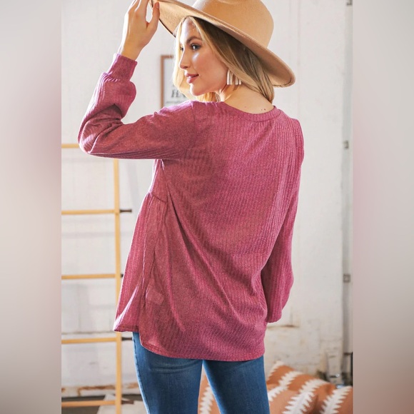 New Mauve peplum babydoll ribbed boutique fashion top, M-L - Picture 3 of 3